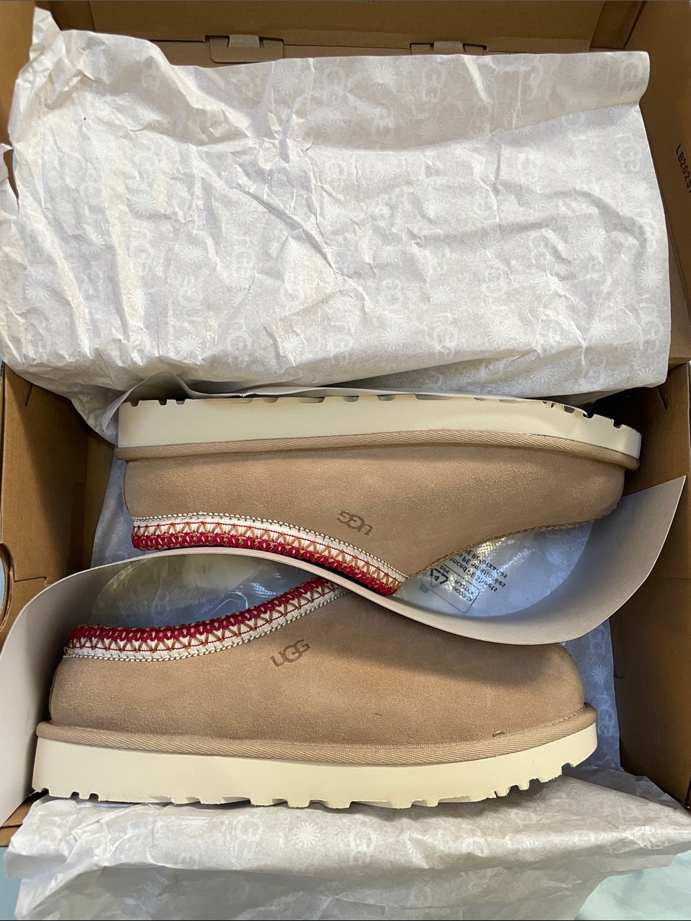 UGG Chestnut Suede Sheepskin Clog with Red Trim - Picture 6 of 8